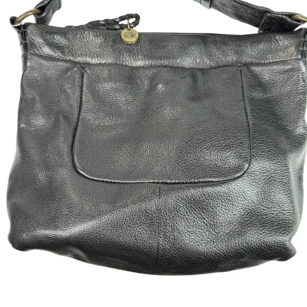 The SAK Black Leather Shoulder Crossbody Bag Purse Top Zip Entry Wide Strap MED - Picture 12 of 12